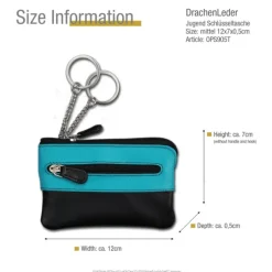 Schlüsseltasche Leder schwarz, türkis Etui Mini- DrachenLeder OPS905T