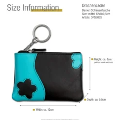 Schlüsseltasche Leder schwarz, türkis Schlüsseletui DrachenLeder OPS903S