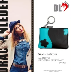 Schlüsseltasche Leder schwarz, türkis Schlüsseletui DrachenLeder OPS903S