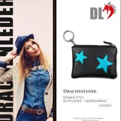 Schlüsseltasche Leder schwarz, türkis Schlüsseletui DrachenLeder OPS904T