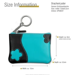 Schlüsseltasche Leder türkis, schwarz Schlüsseletui DrachenLeder OPS903T