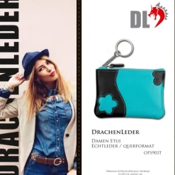 Schlüsseltasche Leder türkis, schwarz Schlüsseletui DrachenLeder OPS903T