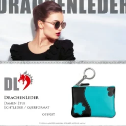 Schlüsseltasche Leder türkis, schwarz Schlüsseletui DrachenLeder OPS903T