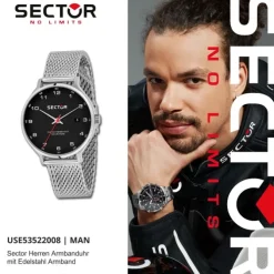 Sector Herren Armbanduhr Analog Edelstahlarmband silber USE53522008