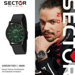 Sector Herren Armbanduhr Analog Edelstahlarmband schwarz USE53517021