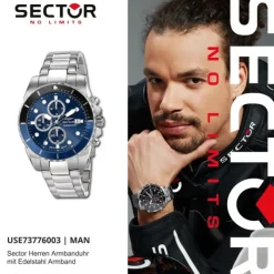 Sector Herren Armbanduhr Chrono Edelstahlarmband silber USE73776003