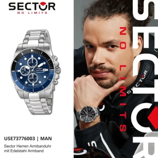 Sector Herren Armbanduhr Chrono Edelstahlarmband silber USE73776003