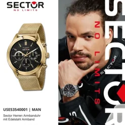 Sector Herren Armbanduhr Multifunktion Edelstahlband gold USE53540001