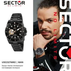 Sector Herren Armbanduhr Analog Edelstahlarmband schwarz USE23276002