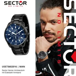 Sector Herren Armbanduhr Chrono Edelstahlarmband schwarz USE73602016