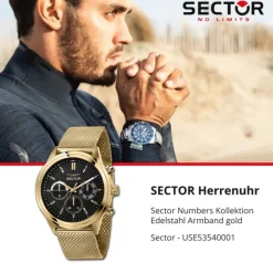 Sector Herren Armbanduhr Multifunktion Edelstahlband gold USE53540001