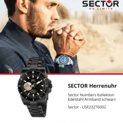 Sector Herren Armbanduhr Analog Edelstahlarmband schwarz USE23276002