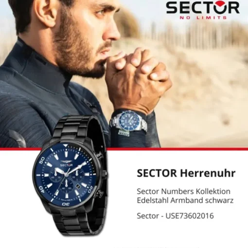 Sector Herren Armbanduhr Chrono Edelstahlarmband schwarz USE73602016