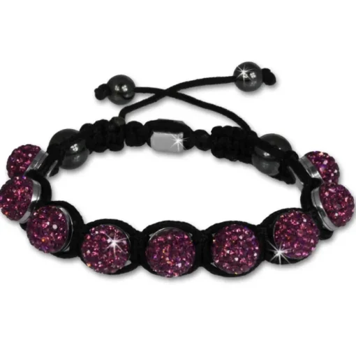 Shamballa Armband original Sterlinx mit 9 lila Glitzerkugeln SHS90V