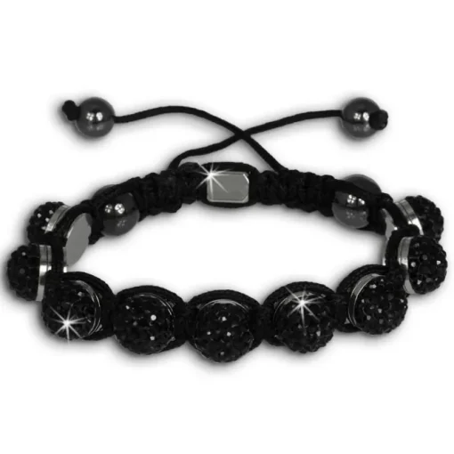 Shamballa Armband original Sterlinx mit 9 schwarzen Glitzerkugeln SHS90S