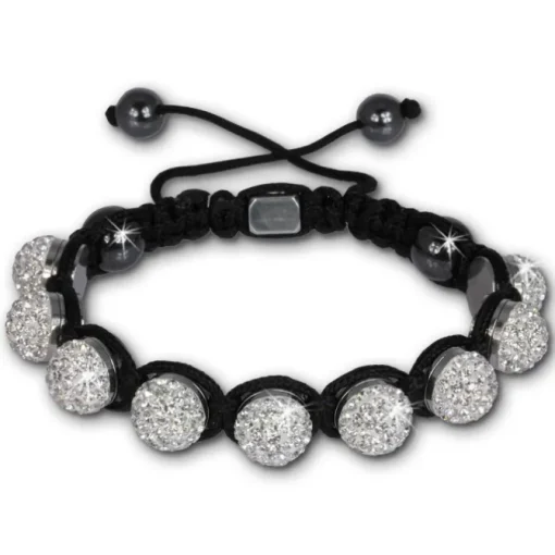 Shamballa Armband original Sterlinx mit 9 weißen Glitzerkugeln SHS90W