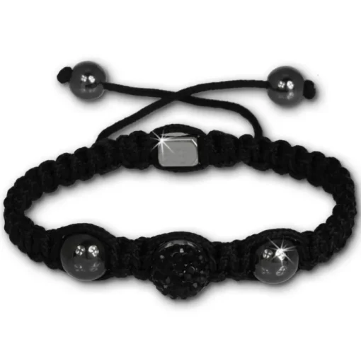 Shamballa Armband original Sterlinx mit 1 schwarzen Glitzerkugel SHS11S