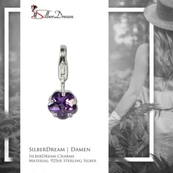 SilberDream 925 Charm Blümchen lila Armband Anhänger FC209P