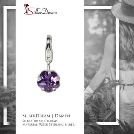 SilberDream 925 Charm Blümchen lila Armband Anhänger FC209P