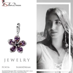 SilberDream 925 Charm Blume lila Armband Ketten Anhänger FC4116