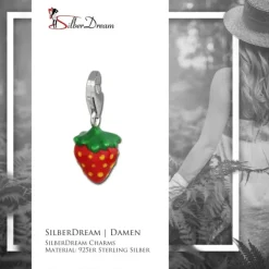SilberDream 925 Charm Erdbeere Emaille Armband Anhänger FC3022R