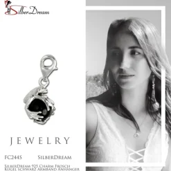 SilberDream 925 Charm Frosch Kugel schwarz Armband Anhänger FC244S
