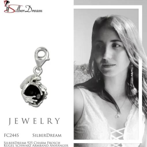 SilberDream 925 Charm Frosch Kugel schwarz Armband Anhänger FC244S
