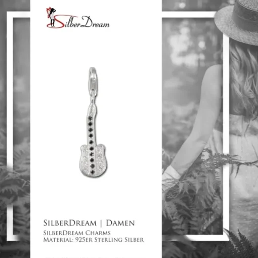 SilberDream 925 Charm Gitarre schwarz Armband Anhänger FC216S