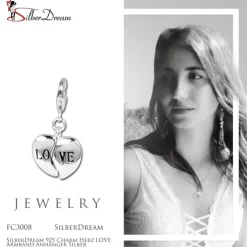 SilberDream 925 Charm Herz LOVE Armband Anhänger Silber FC3008