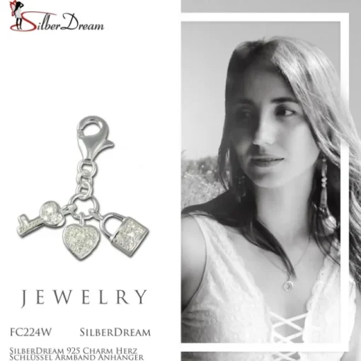 SilberDream 925 Charm Herz Schlüssel Armband Anhänger FC224W