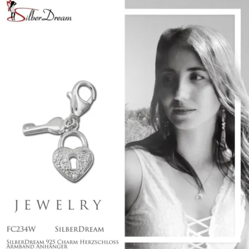 SilberDream 925 Charm Herzschloss Armband Anhänger FC234W
