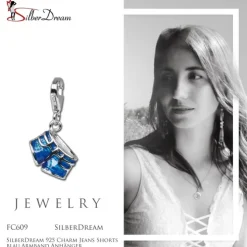 SilberDream 925 Charm Jeans Shorts blau Armband Anhänger FC609