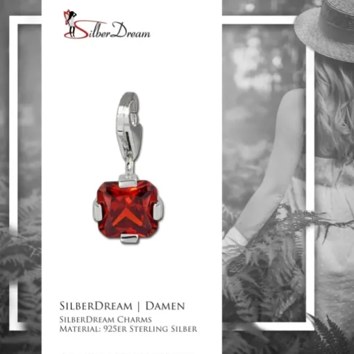 SilberDream 925 Charm Karree rot Armband Anhänger FC206R