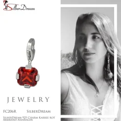 SilberDream 925 Charm Karree rot Armband Anhänger FC206R