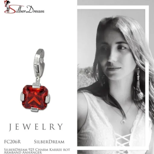 SilberDream 925 Charm Karree rot Armband Anhänger FC206R