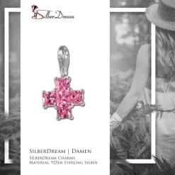 SilberDream 925 Charm Kreuz pink Armband Anhänger FC204P