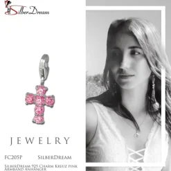 SilberDream 925 Charm Kreuz pink Armband Anhänger FC205P