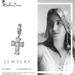 SilberDream 925 Charm Kreuz weiß Armband Anhänger FC205W