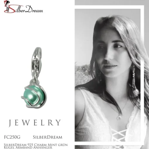 SilberDream 925 Charm Mint grün Kugel Armband Anhänger FC250G