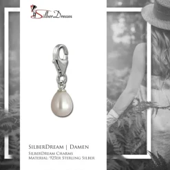 SilberDream 925 Charm Perle Tropfen weiß Armband Anhänger FC237W