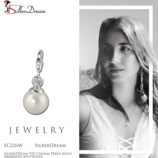 SilberDream 925 Charm Perle weiß Armband Anhänger FC226W