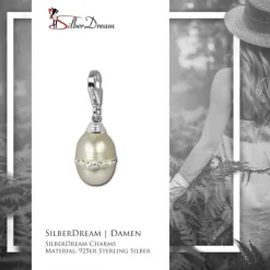 SilberDream 925 Charm Perle Zirkonia weiß Armband Anhänger FC619