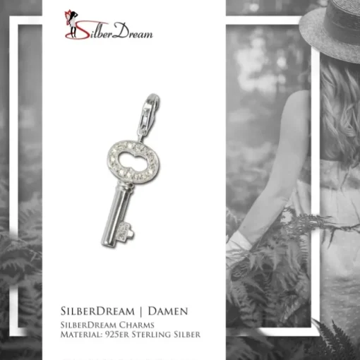 SilberDream 925 Charm Schlüssel weiß Armband Anhänger FC241W