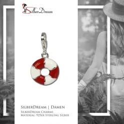 SilberDream 925 Charm Schwimmring rot/wei Armband Anhänger FC606