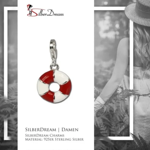 SilberDream 925 Charm Schwimmring rot/wei Armband Anhänger FC606