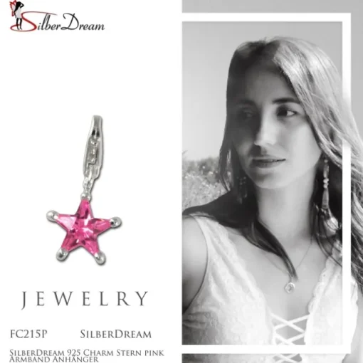 SilberDream 925 Charm Stern pink Armband Anhänger FC215P