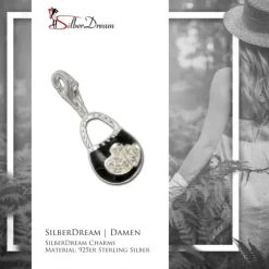 SilberDream 925 Charm Tasche schwarz Armband Anhänger Silber FC3030S