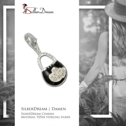 SilberDream 925 Charm Tasche schwarz Armband Anhänger Silber FC3030S