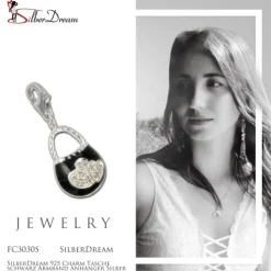 SilberDream 925 Charm Tasche schwarz Armband Anhänger Silber FC3030S