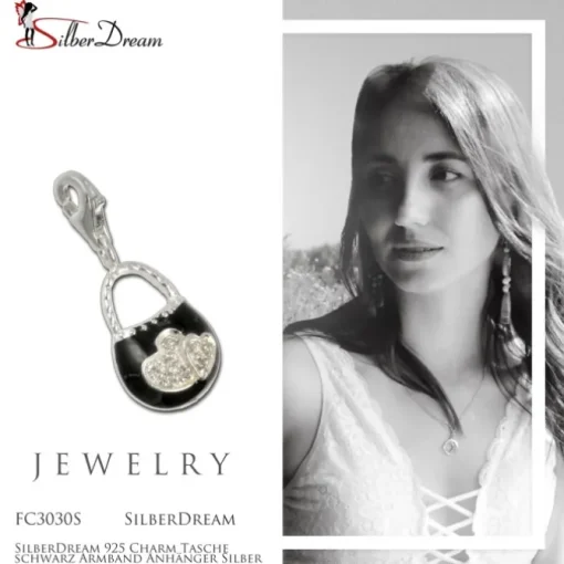 SilberDream 925 Charm Tasche schwarz Armband Anhänger Silber FC3030S